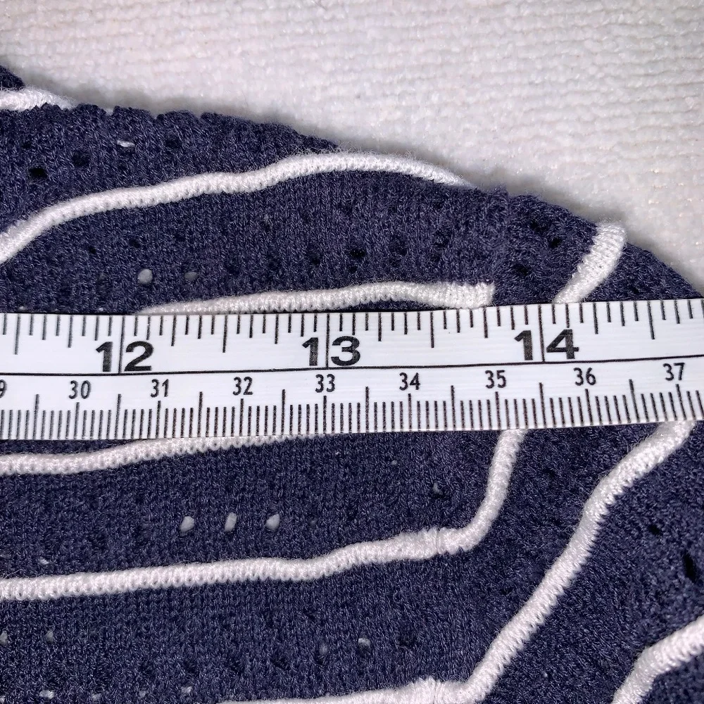 Nautical Striped Knit Sweater Navy White 3/4 Sleeve Size M – Lightweight Coastal - Picture 9 of 11